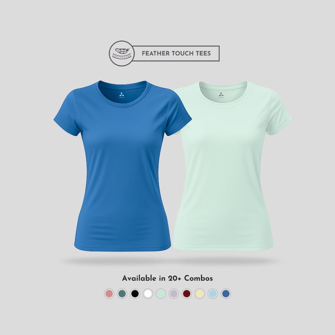 Women's Round Neck T-Shirt Combo – Feather Touch in Blue & Mint