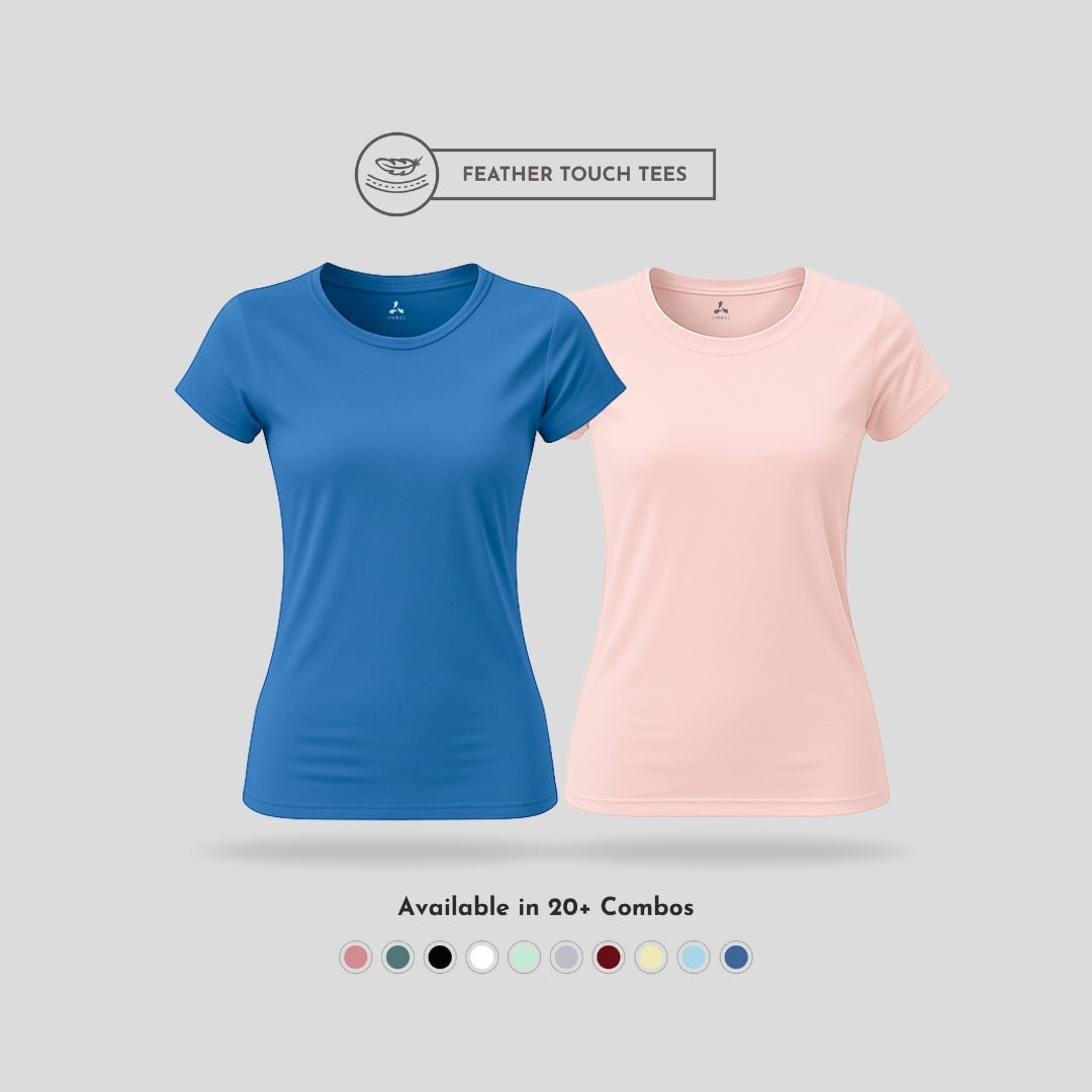 Women's Round Neck T-Shirt Combo – Feather Touch in Blue & Peach