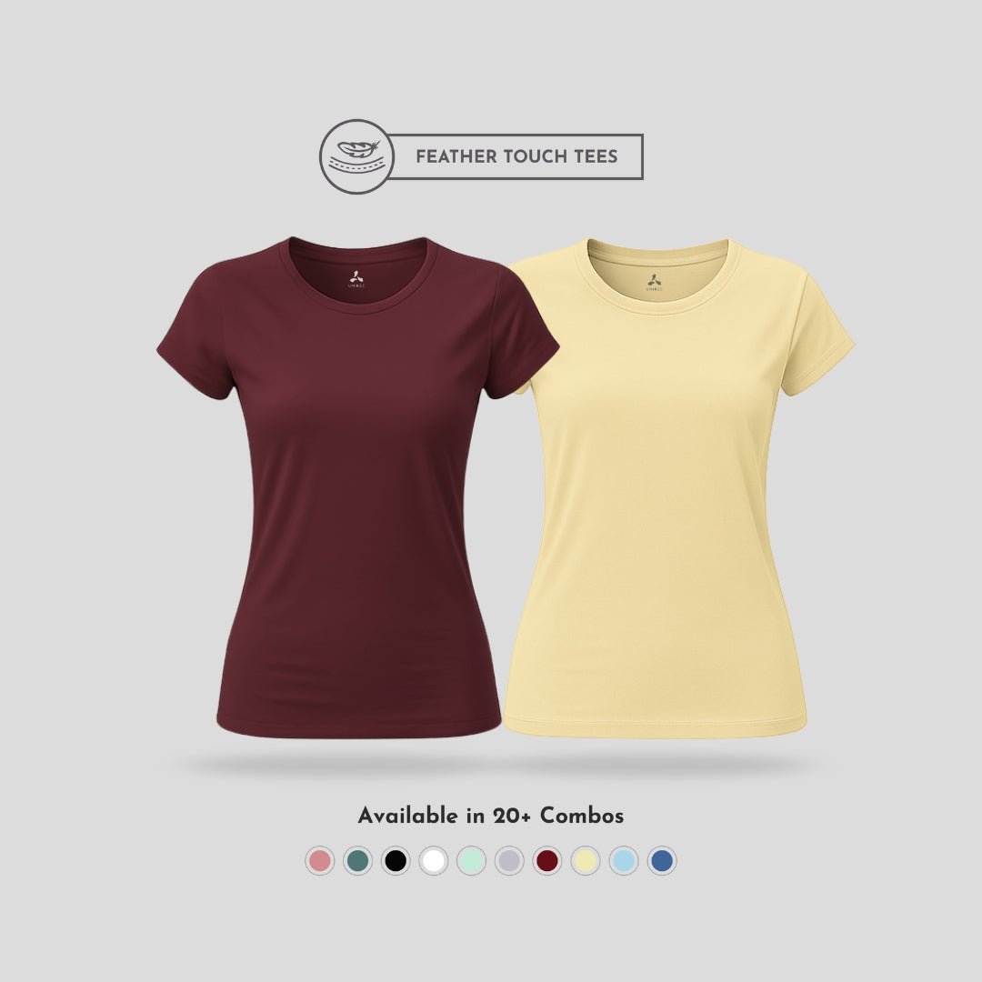Women's Round Neck T-Shirt Combo – Feather Touch in Burgundy & Olive