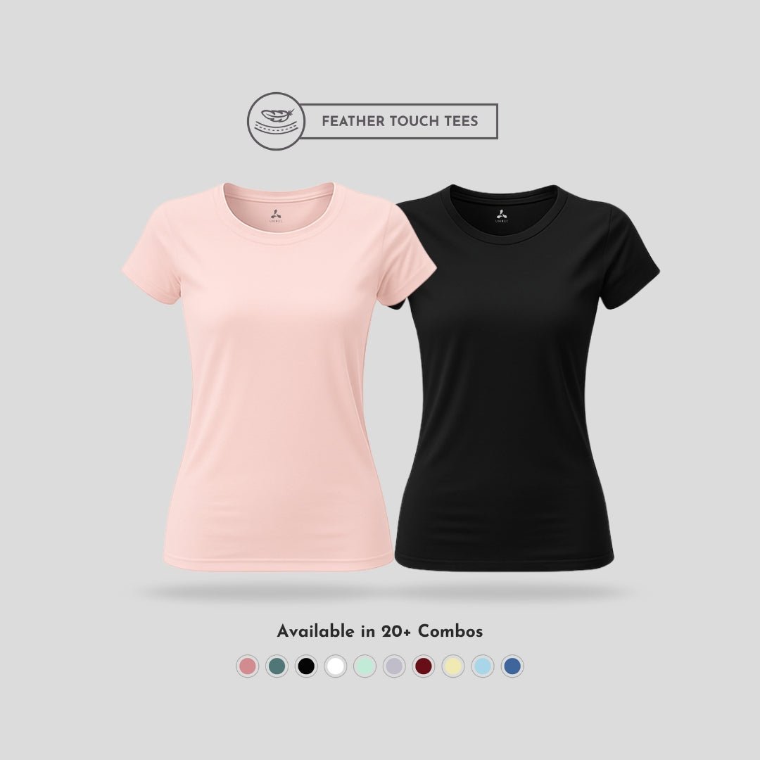 Women's Round Neck T-Shirt Combo – Feather Touch in Peach & Black