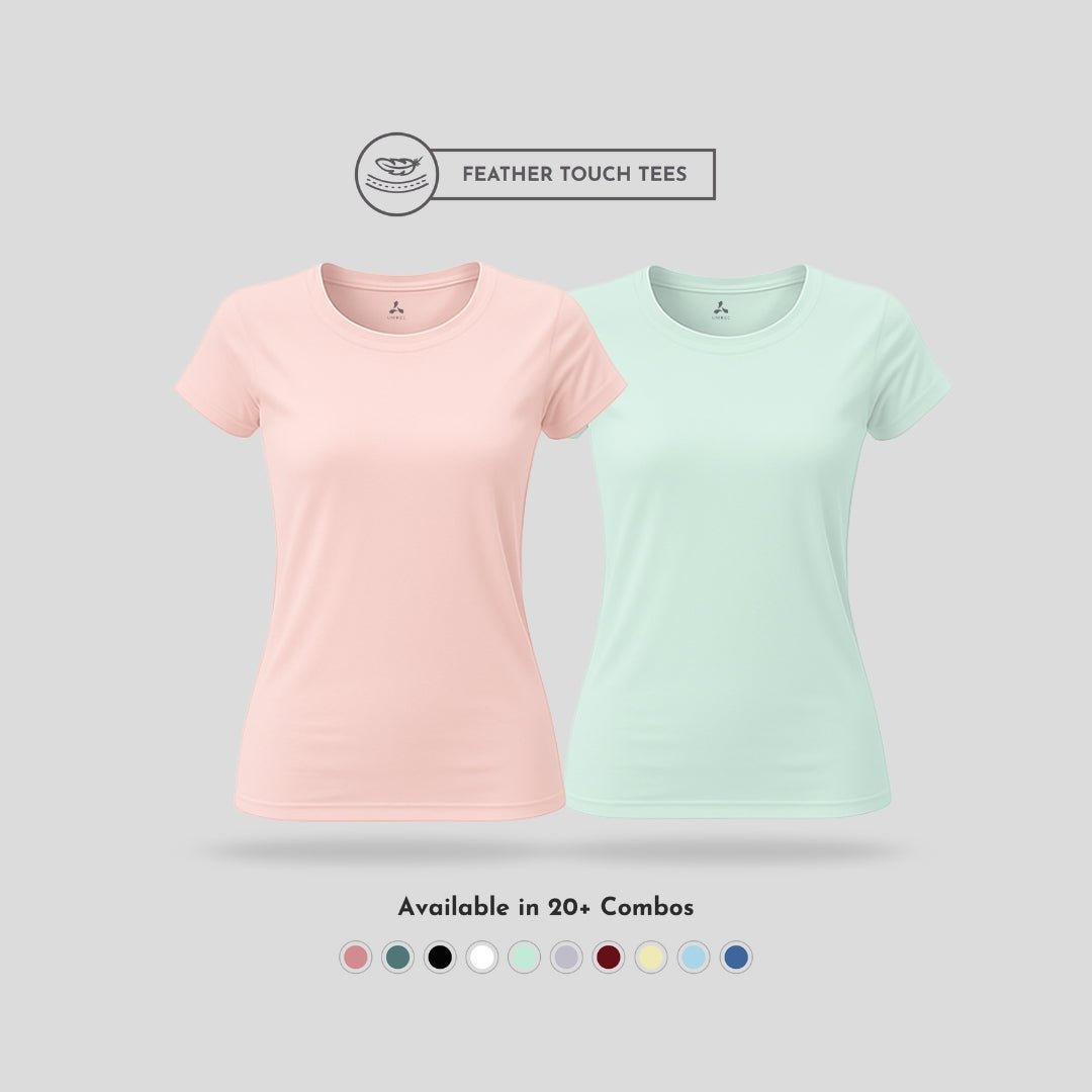 Women's Round Neck T-Shirt Combo – Feather Touch in Peach & Mint