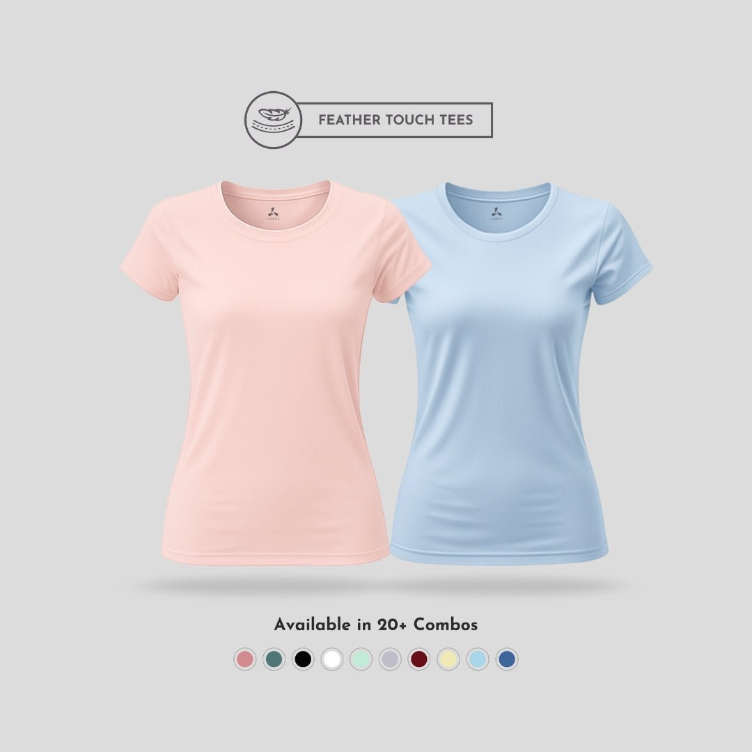 Women's Round Neck T-Shirt Combo – Feather Touch in Peach & Sky Blue