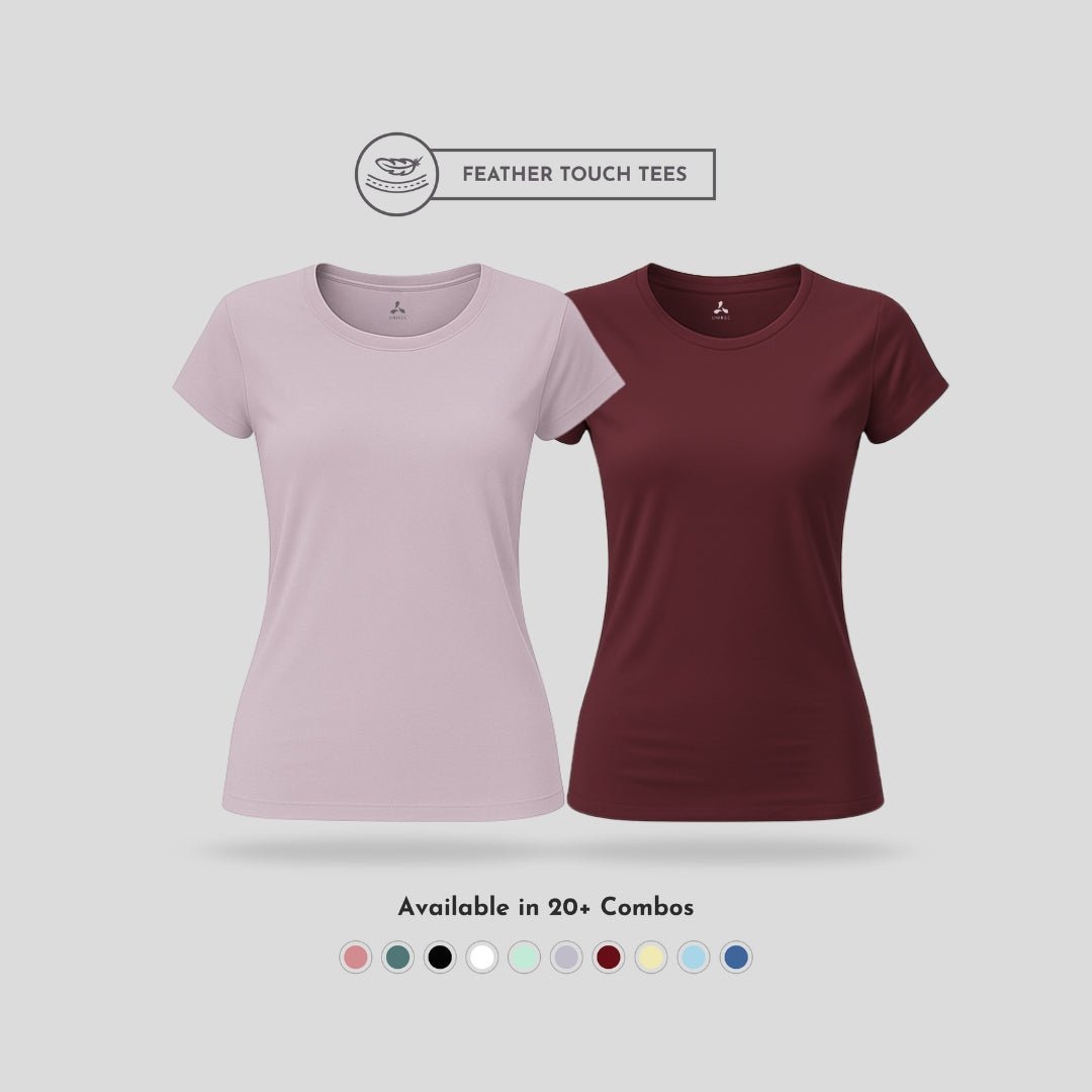 Women's Round Neck T-Shirt Combo – Feather Touch in Purple & Burgundy