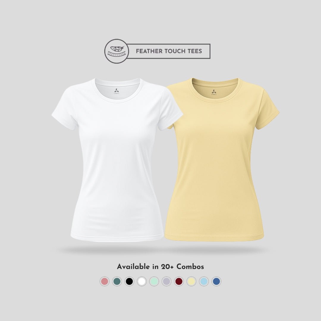 Women's Round Neck T-Shirt Combo – Feather Touch in White & Olive