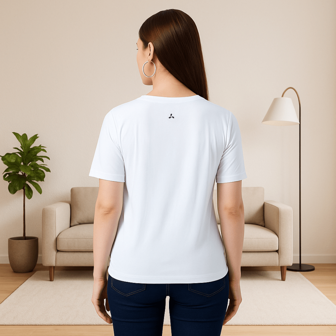 Women's Round Neck T-Shirt Combo – Feather Touch in White & Purple