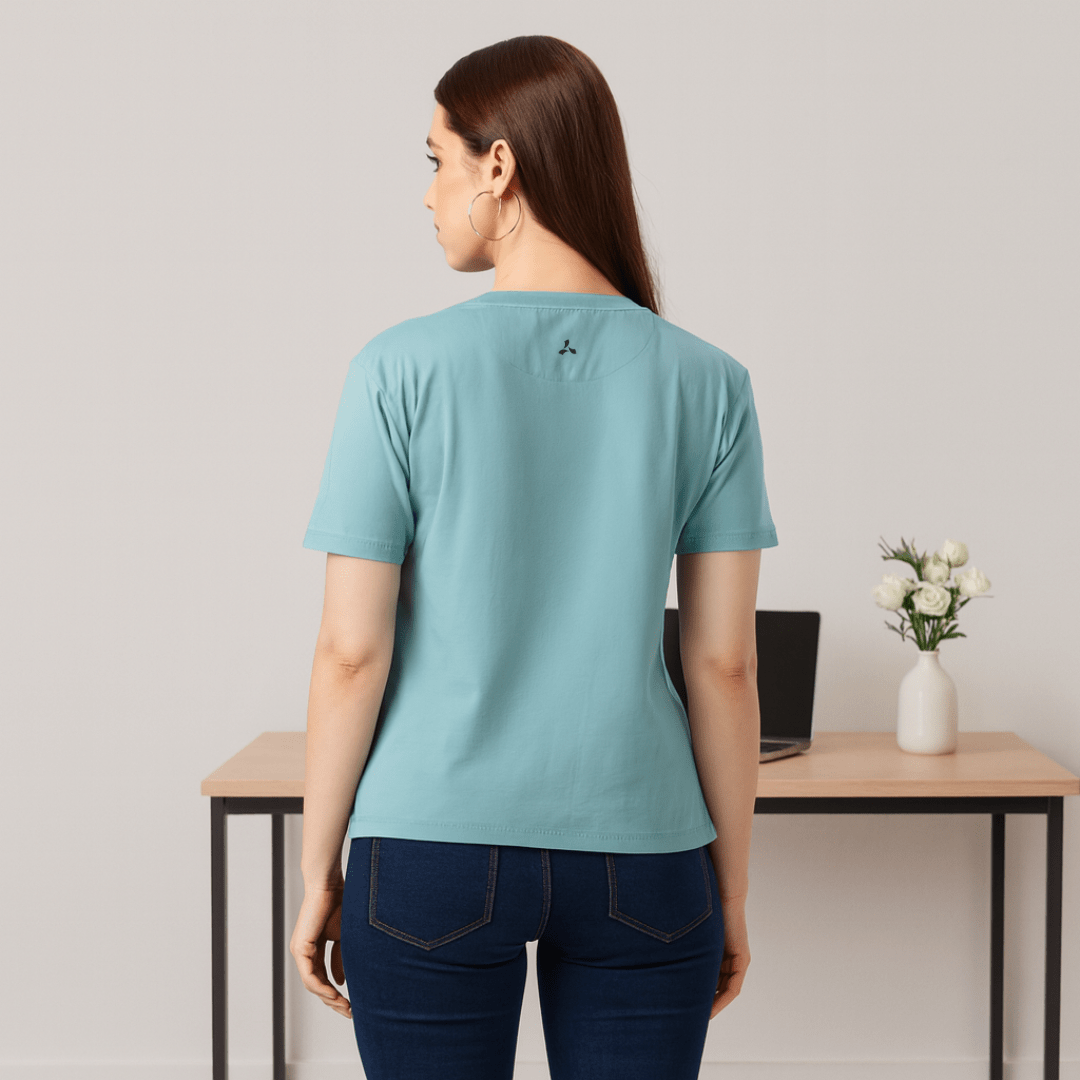 Women's Soft Feather Touch Army Solid Round Neck T-Shirt