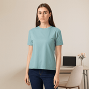 Women's Soft Feather Touch Army Solid Round Neck T-Shirt