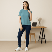 Women's Soft Feather Touch Army Solid Round Neck T-Shirt