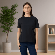 Women's Soft Feather Touch Black Solid Round Neck T-Shirt