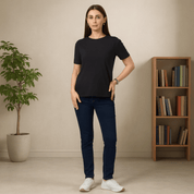 Women's Soft Feather Touch Black Solid Round Neck T-Shirt