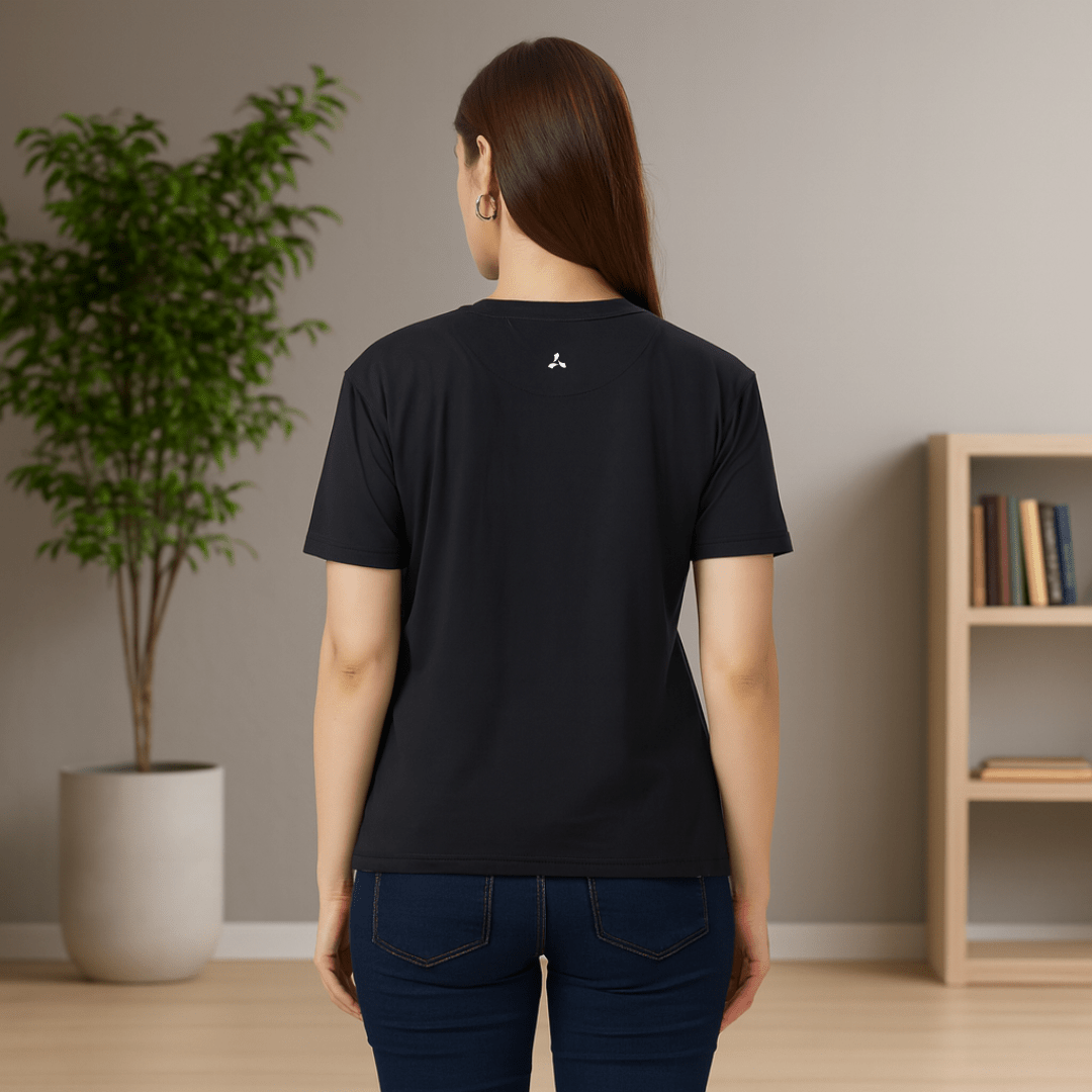 Women's Soft Feather Touch Black Solid Round Neck T-Shirt