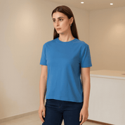 Women's Soft Feather Touch Blue Solid Round Neck T-Shirt