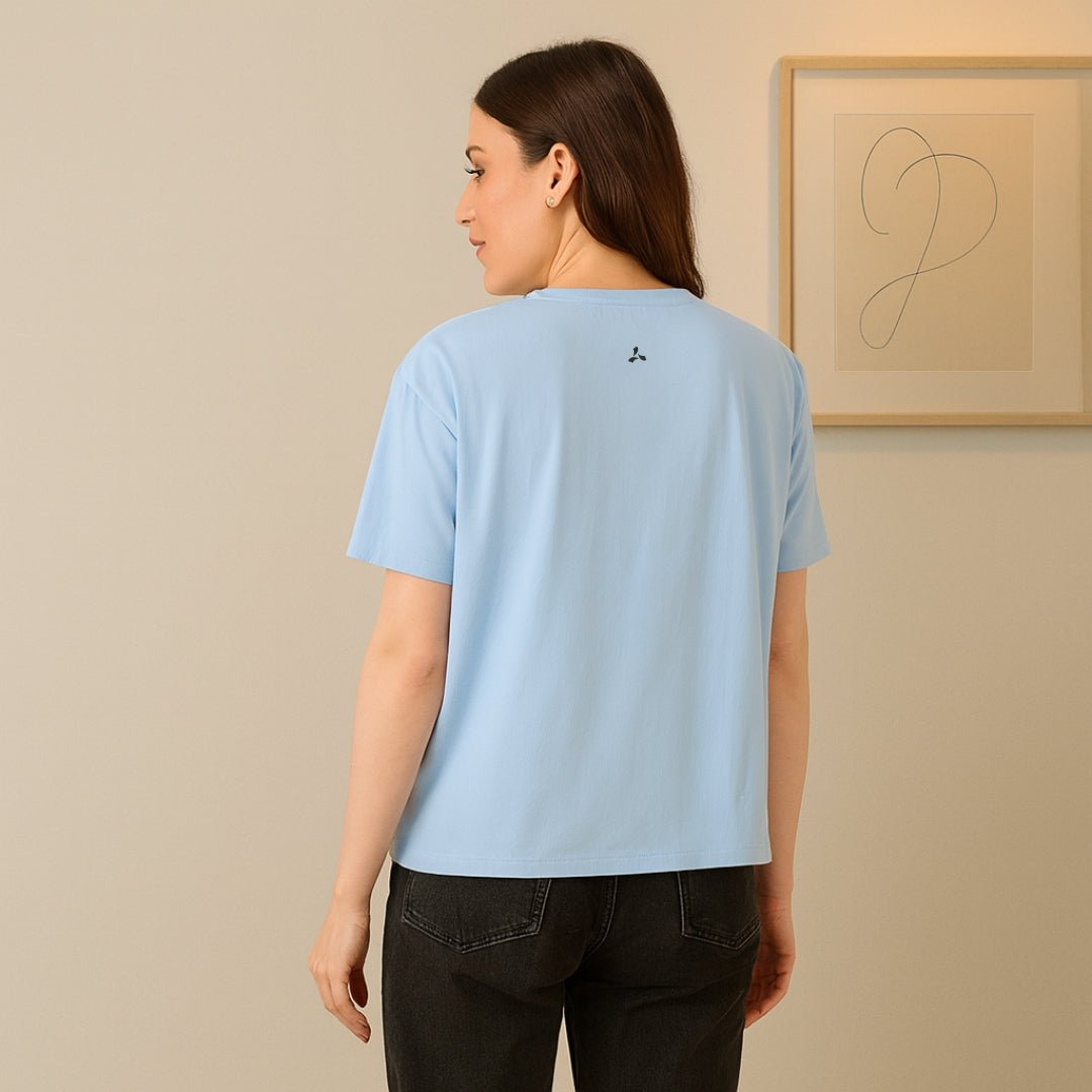 Women's Soft Feather Touch Sky Blue Solid Round Neck T-Shirt