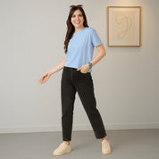 Women's Soft Feather Touch Sky Blue Solid Round Neck T-Shirt
